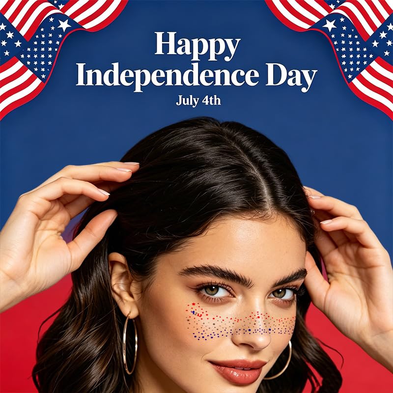 4th of July Glitter Star Face Tattoos, 3-Pack