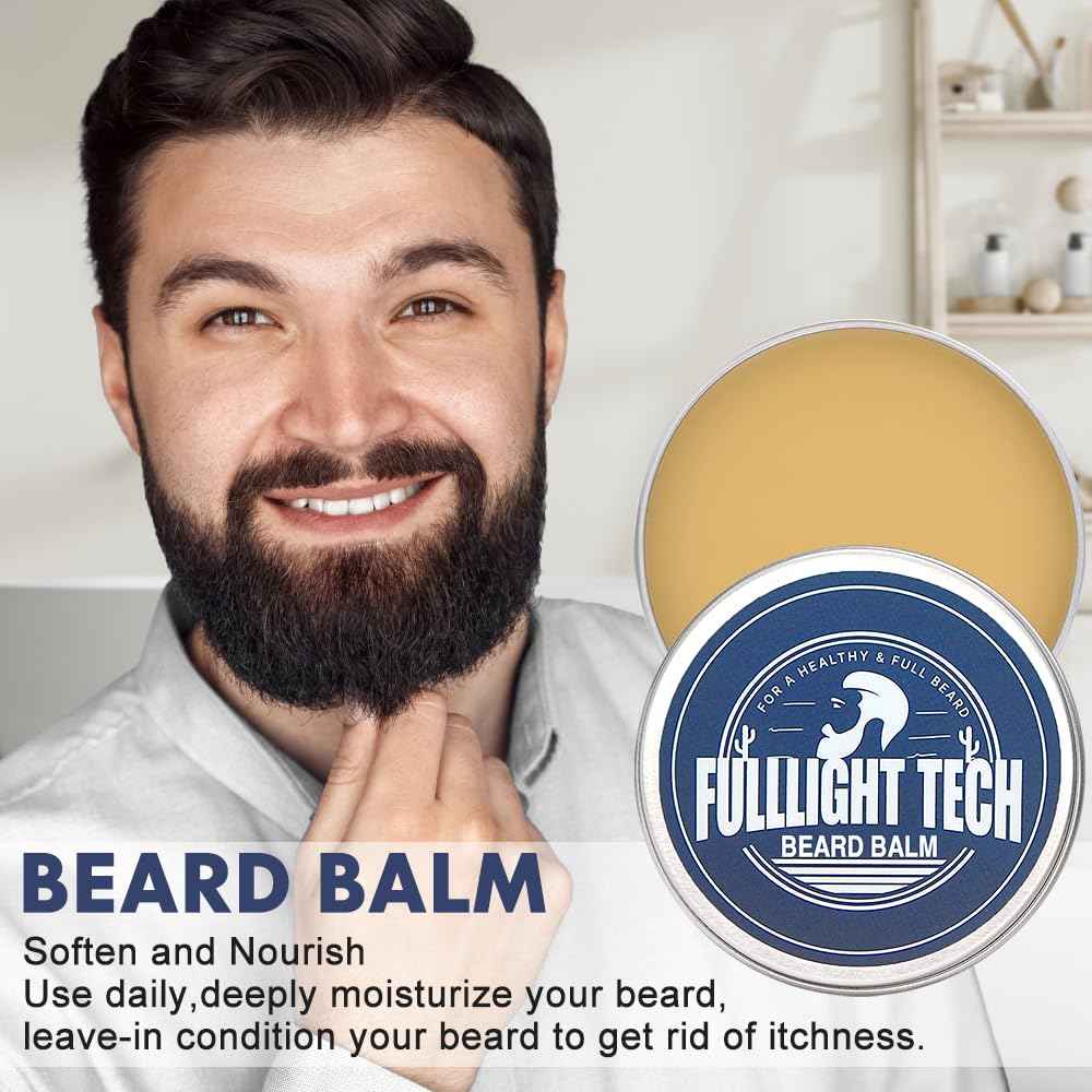 Beard Care Kit for Men-Nourish Soften Grooming Patchy Beard W/Vitamin Spray,Mustache Oil,Balm, Wash,Boar Bristle Brush,Wooden Comb,Scissors,Valentines Fathers Gifts for Men Dad Him Husband Boyfriend
