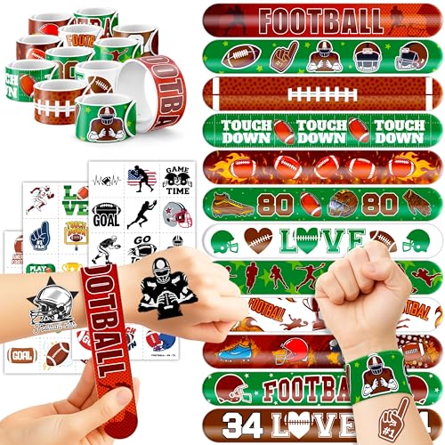 72PCS Football Party Set - 48PCS Temporary Tattoos & 24PCS Slap Bracelets - Sports-Themed Birthday Supplies, Baby Shower Gifts, Classroom Rewards & Party Decor for Kids (Boys & Girls)