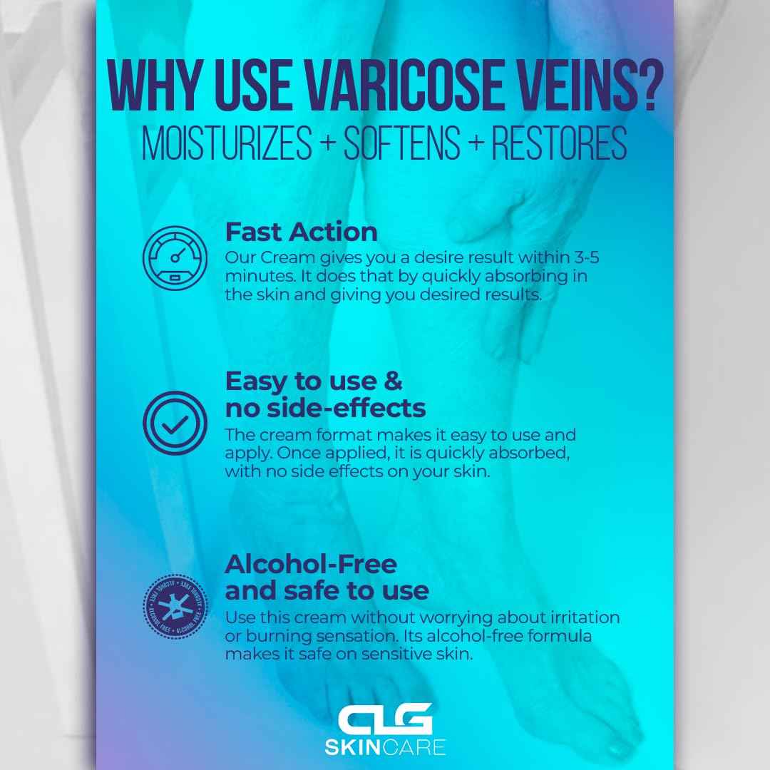 CLG Skincare Varicose Veins Cream - Skin Rescue Lotion for Smoother, Healthier Legs - Advanced Formula for Varicose Veins Improvement, Circulation & Skin Firming, Plant-Based Ingredients, 8 oz (1)