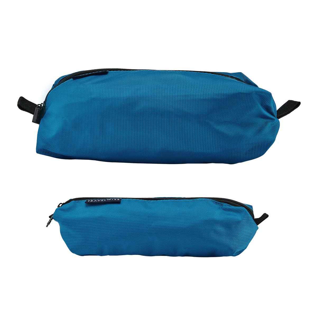 TravelWise 2 Piece Wrap Around Zip Toiletry Bag Set, Large and Small Travel Toiletry Bags, Blue