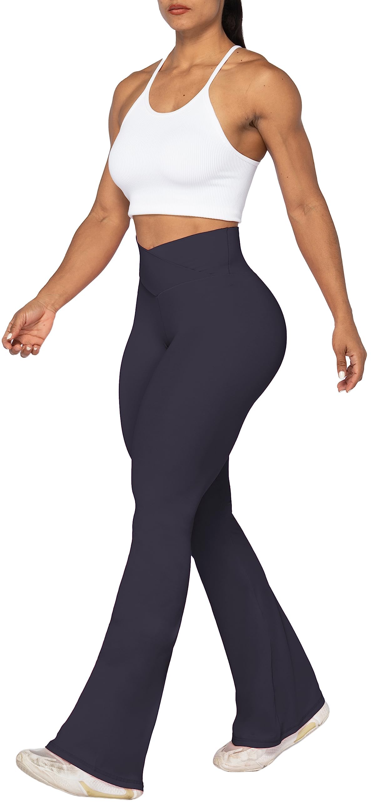 Sunzel Flare Leggings, Crossover Yoga Pants with Tummy Control, High-Waisted and Wide Leg, 28" Inseam, Graphite X-Small