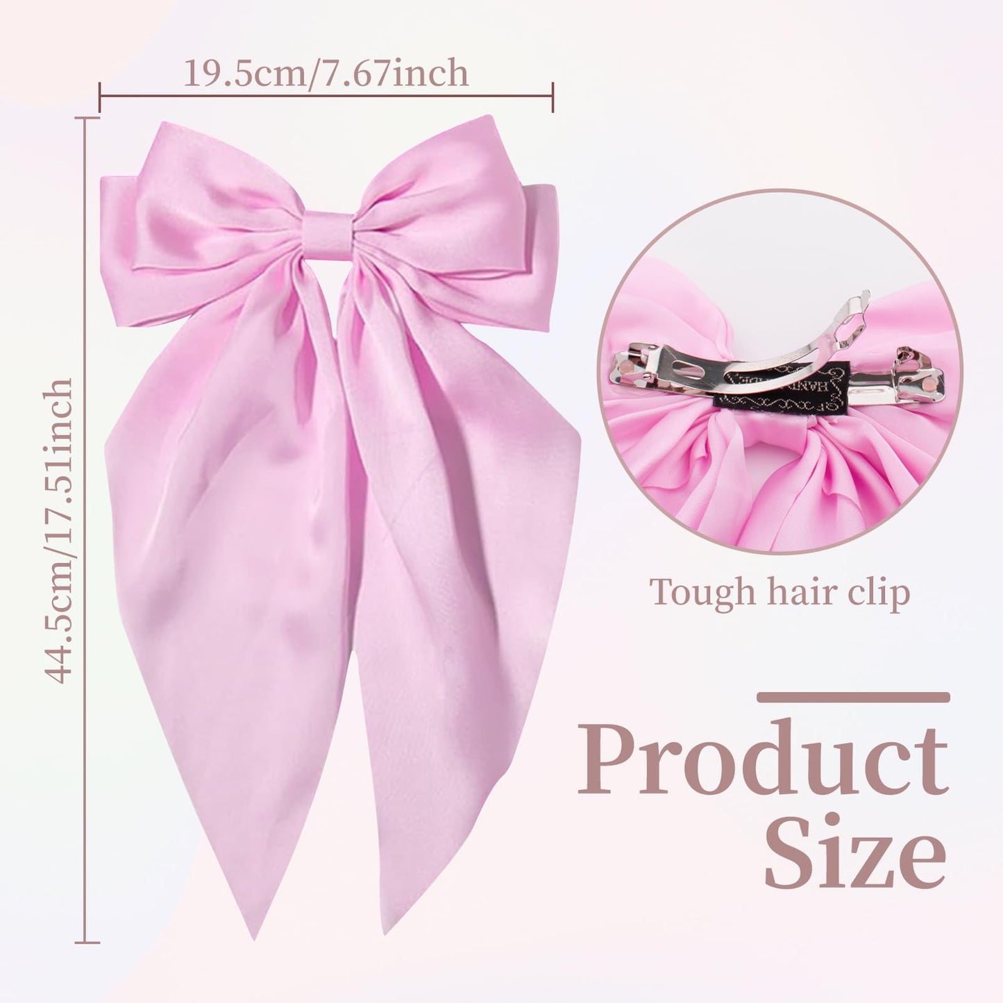 Hadutrek Silky Satin Hair Bows 2PCS Big Hair Bows for Women Flower Hair Clips Hair Ribbons Oversized Pink Bow Butterfly Hair Clips Hair Accessories Claw Clips for Thick Hair for Women