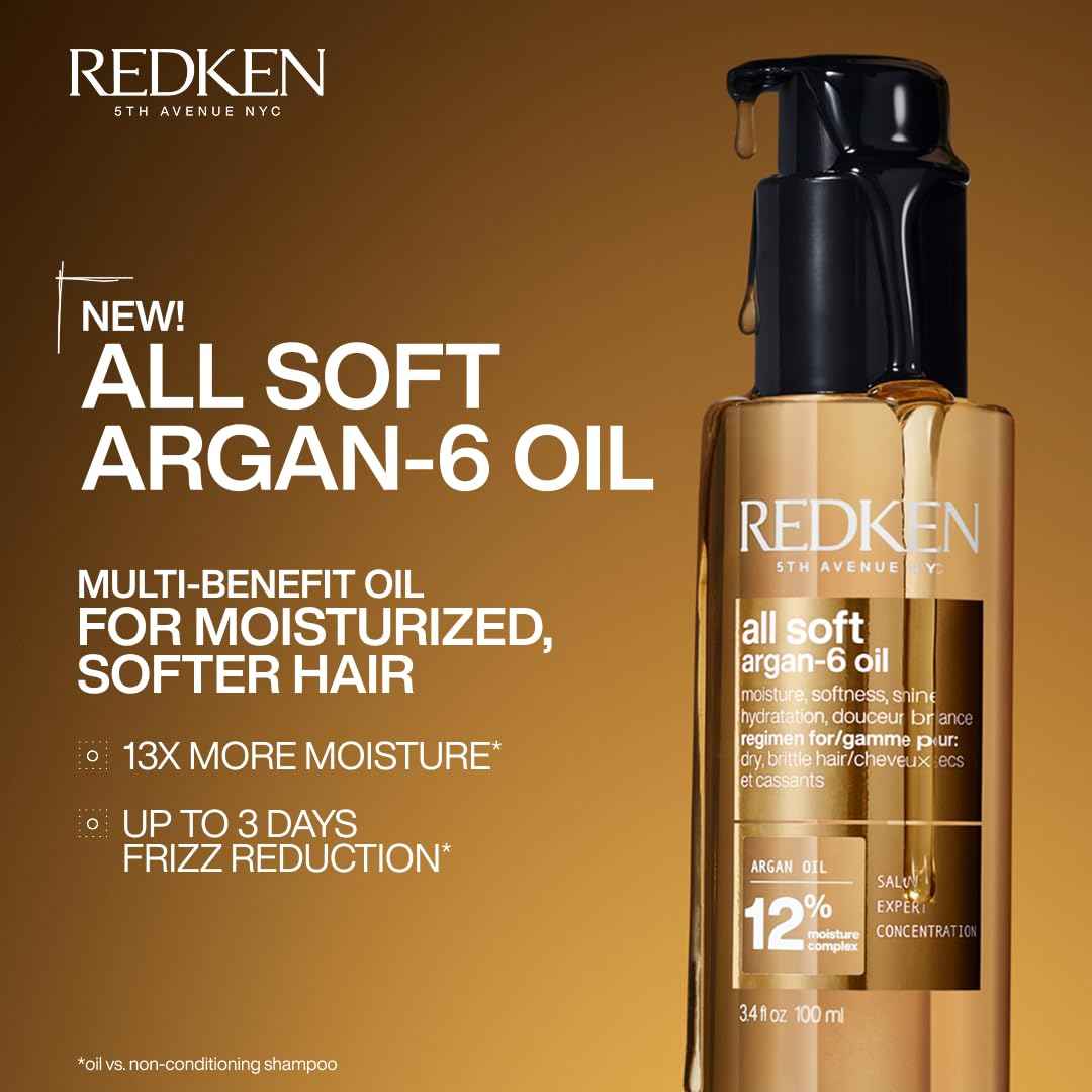 Redken All Soft Argan-6 Oil Treatment For Dry Hair - Deeply Conditions Hair, Adds Softness and Shine With Argan Oil