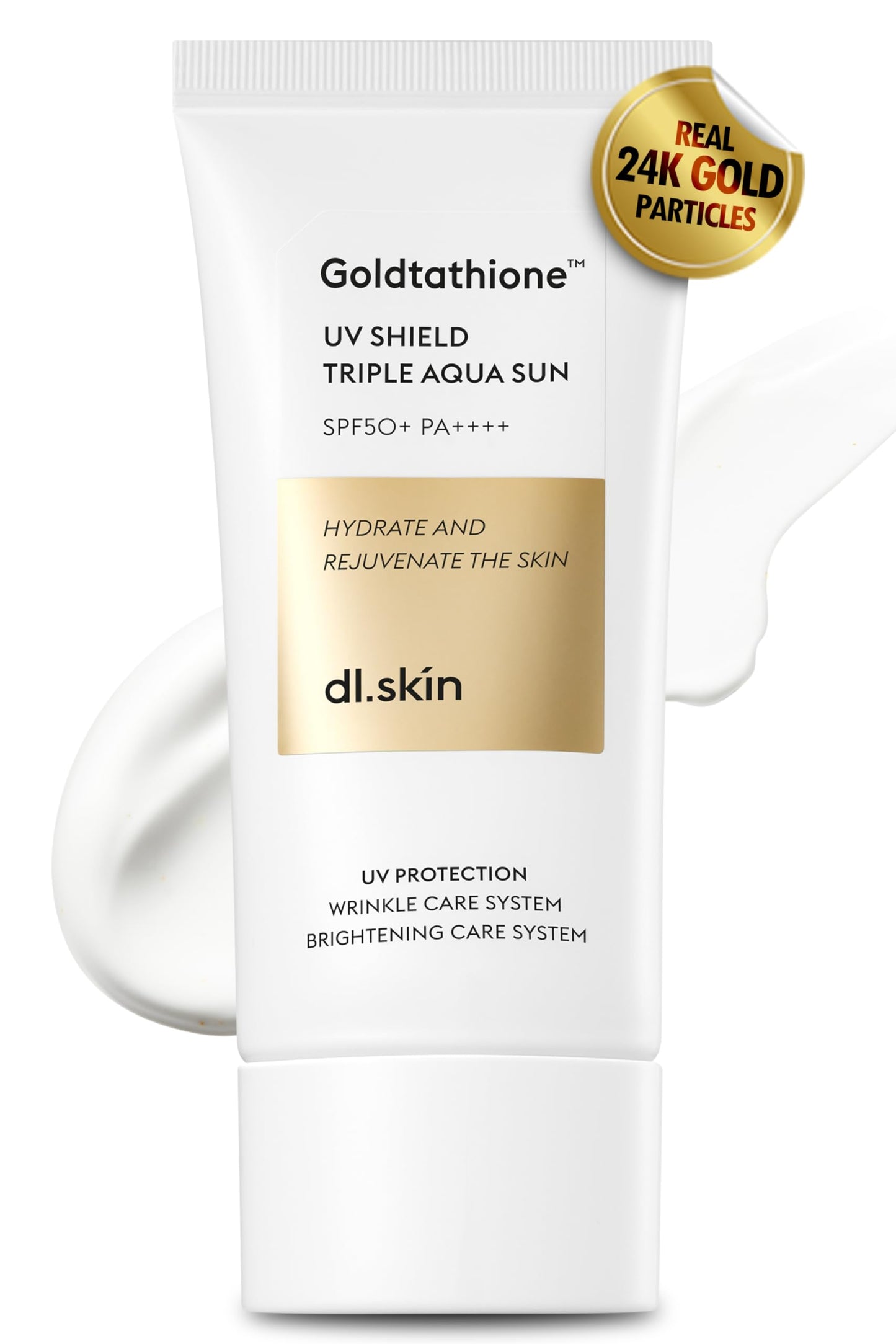 DL SKIN Goldtathione Sun Skin Care Triple Aqua Sun Block Face Lotion with SPF 50+ PA++++ Hydrating & Rejuvenating Face Moisturizer Korean Sunblock Day Cream w/Double Fine Line Care (1.69 fl oz)