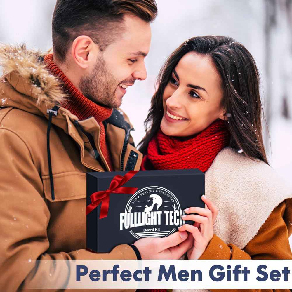 Beard Care Kit for Men-Nourish Soften Grooming Patchy Beard W/Vitamin Spray,Mustache Oil,Balm, Wash,Boar Bristle Brush,Wooden Comb,Scissors,Valentines Fathers Gifts for Men Dad Him Husband Boyfriend