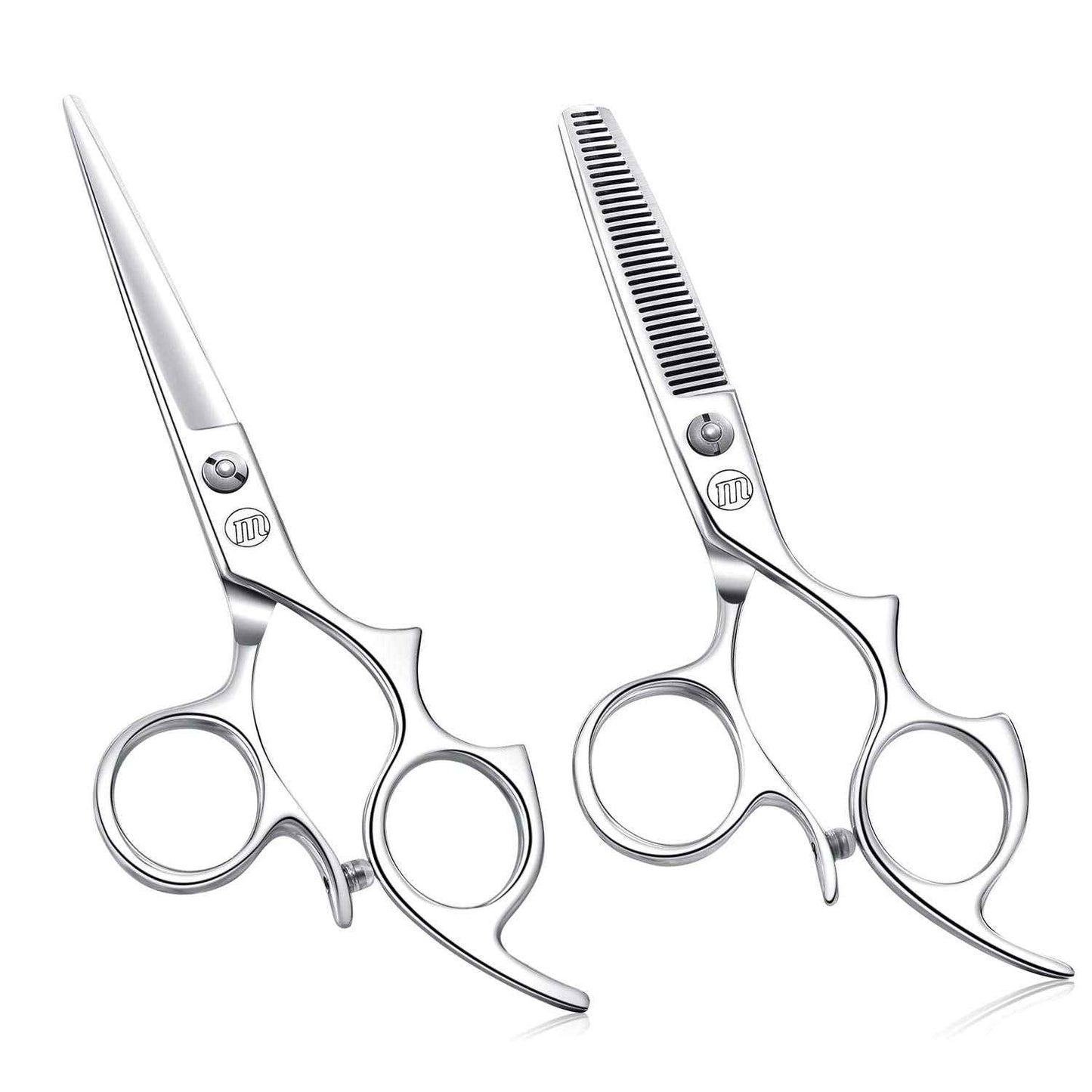 Moontay 5.5" Hair Cutting Shears Set with Large Finger Holes, Professional Barber Stylist Thinning Shears, Salon Hair Cutting Scissors, 440C Japanese Stainless Steel, Silver