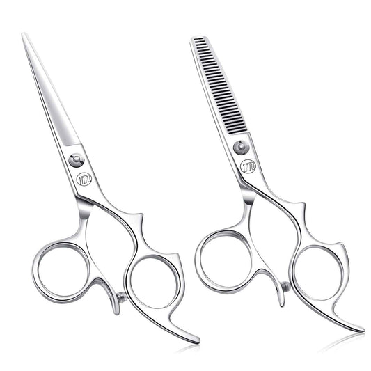 Moontay 5.5" Hair Cutting Shears Set with Large Finger Holes, Professional Barber Stylist Thinning Shears, Salon Hair Cutting Scissors, 440C Japanese Stainless Steel, Silver