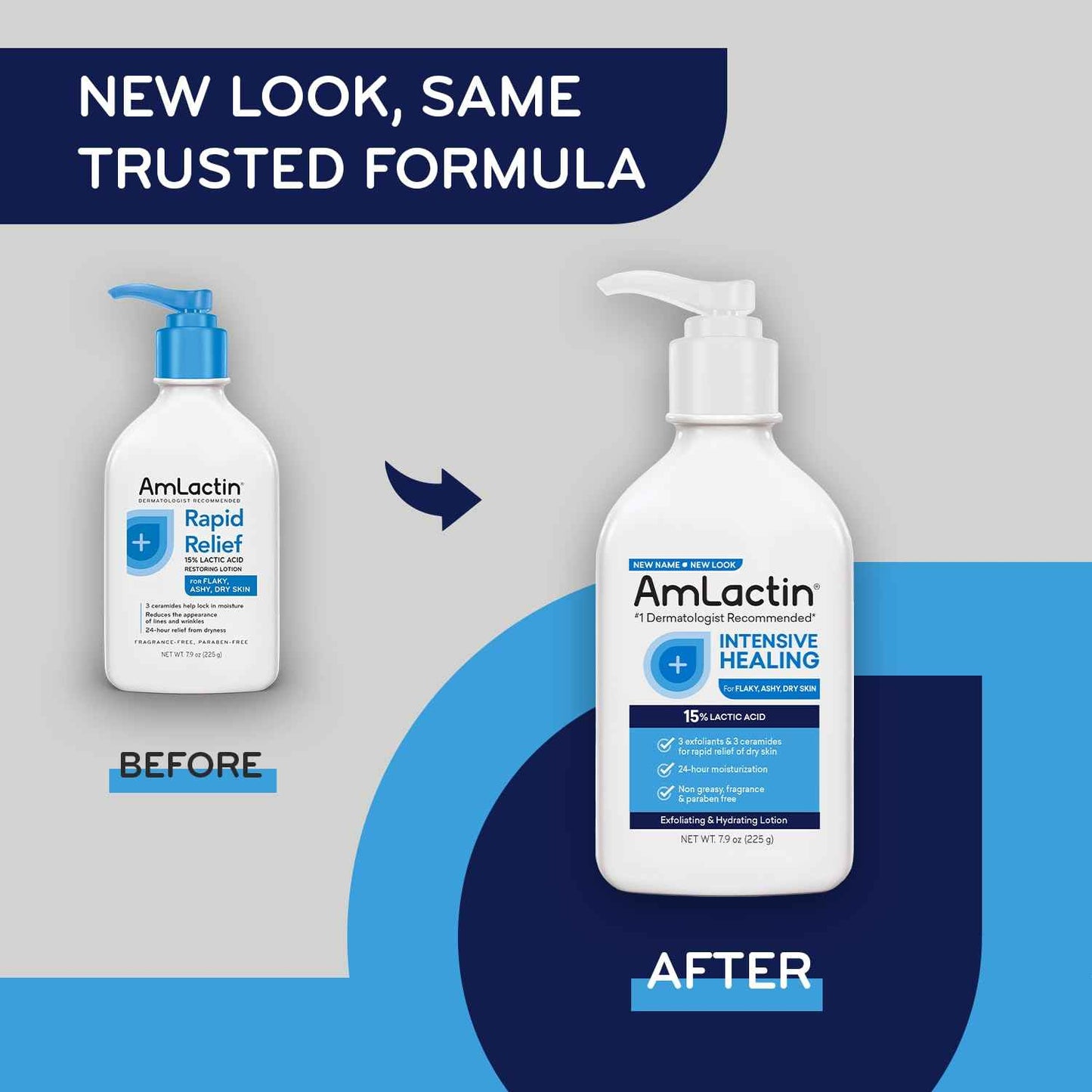 AmLactin Intensive Healing Body Lotion for Dry Skin - 14.1 oz and 7.9 oz Pump Bottles - 2-in-1 Exfoliator & Moisturizer with Ceramides & 15% Lactic Acid