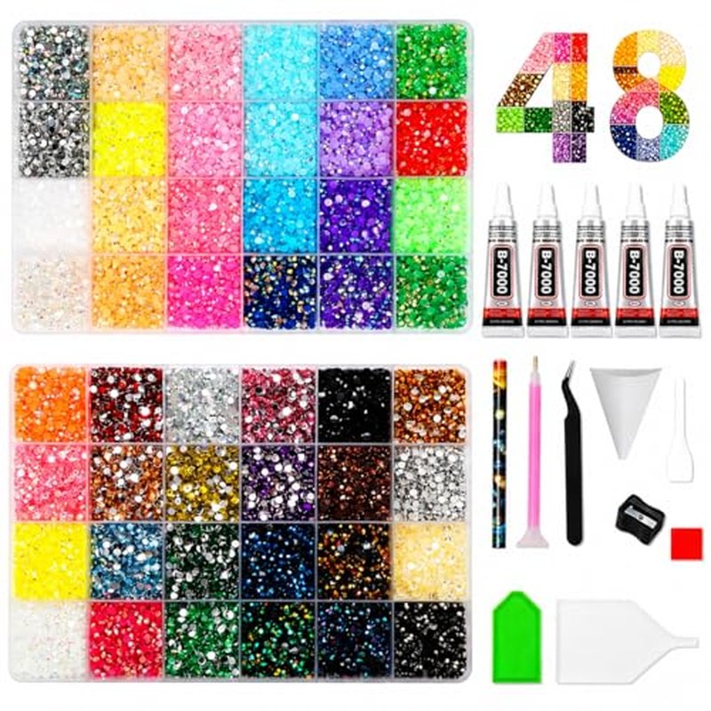 TGAHY 48000 Pcs Rhinestone Kit - 48 Colors 3mm Flatback Gems