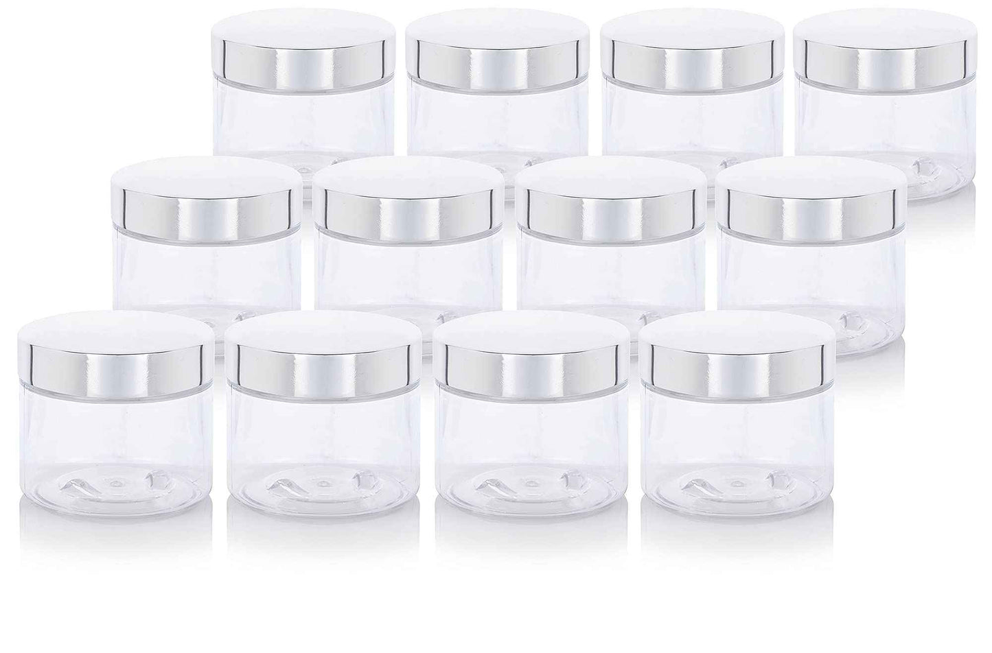 6 oz Clear PET Plastic Jar with Silver Metal Overshell Lid (12 Pack)