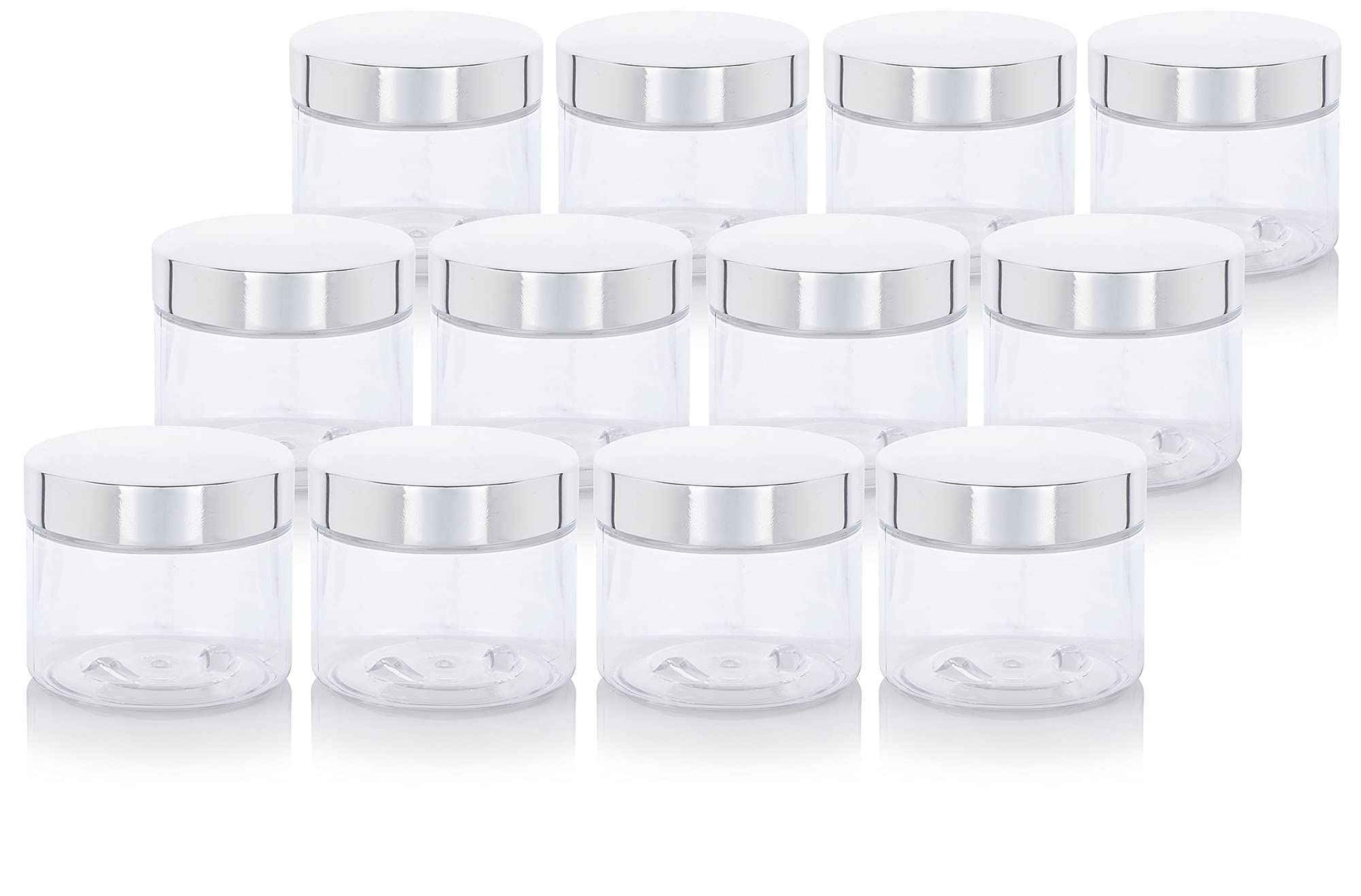 6 oz Clear PET Plastic Jar with Silver Metal Overshell Lid (12 Pack)