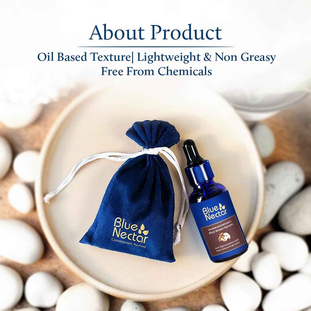 Blue Nectar Rice Water Kojic Acid Face Serum | Plant Based Almond Serum for Even Skin Tone | for Women & Men with Rice Water & Mushroom | All Skin Types (13 Herbs,1Fl Oz)