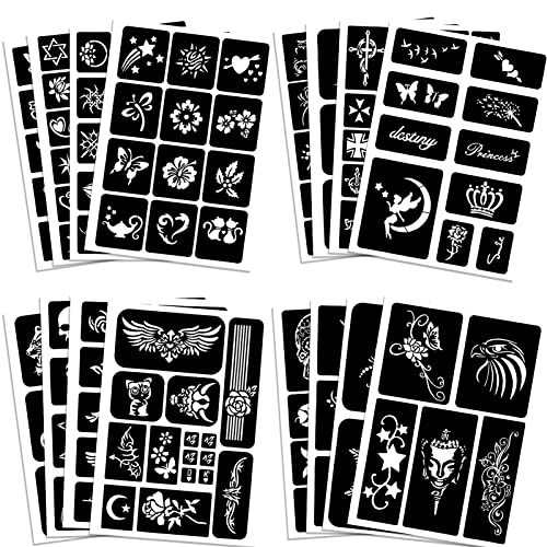 Qpout 16 Sheets Henna Tattoo Stencils Kit - 180 Designs