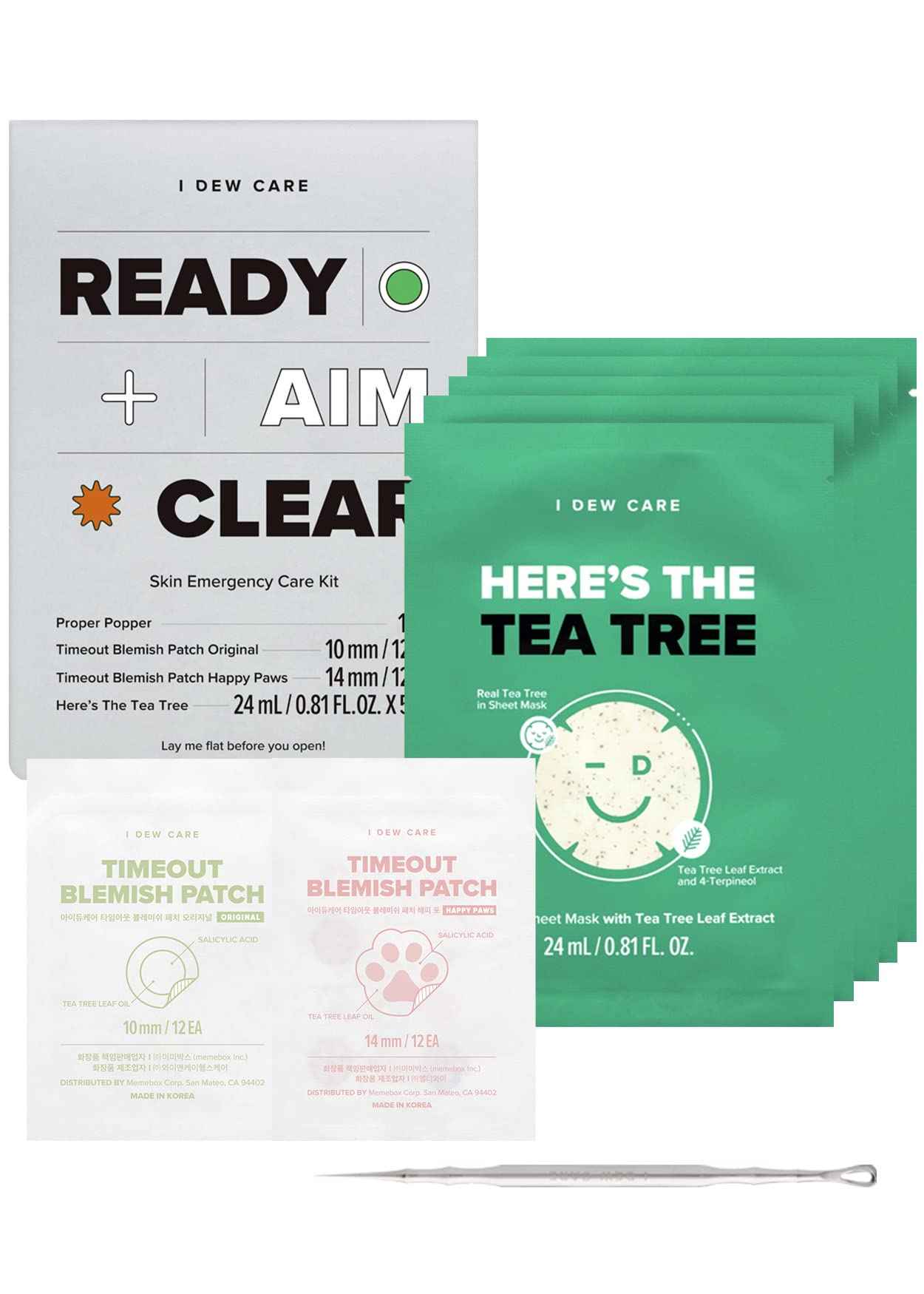 I DEW CARE Rolling With It | Reusable and Hygenic Cooling Facial Roller + Emergency Skin Care Kit - Ready Aim Clear Bundle