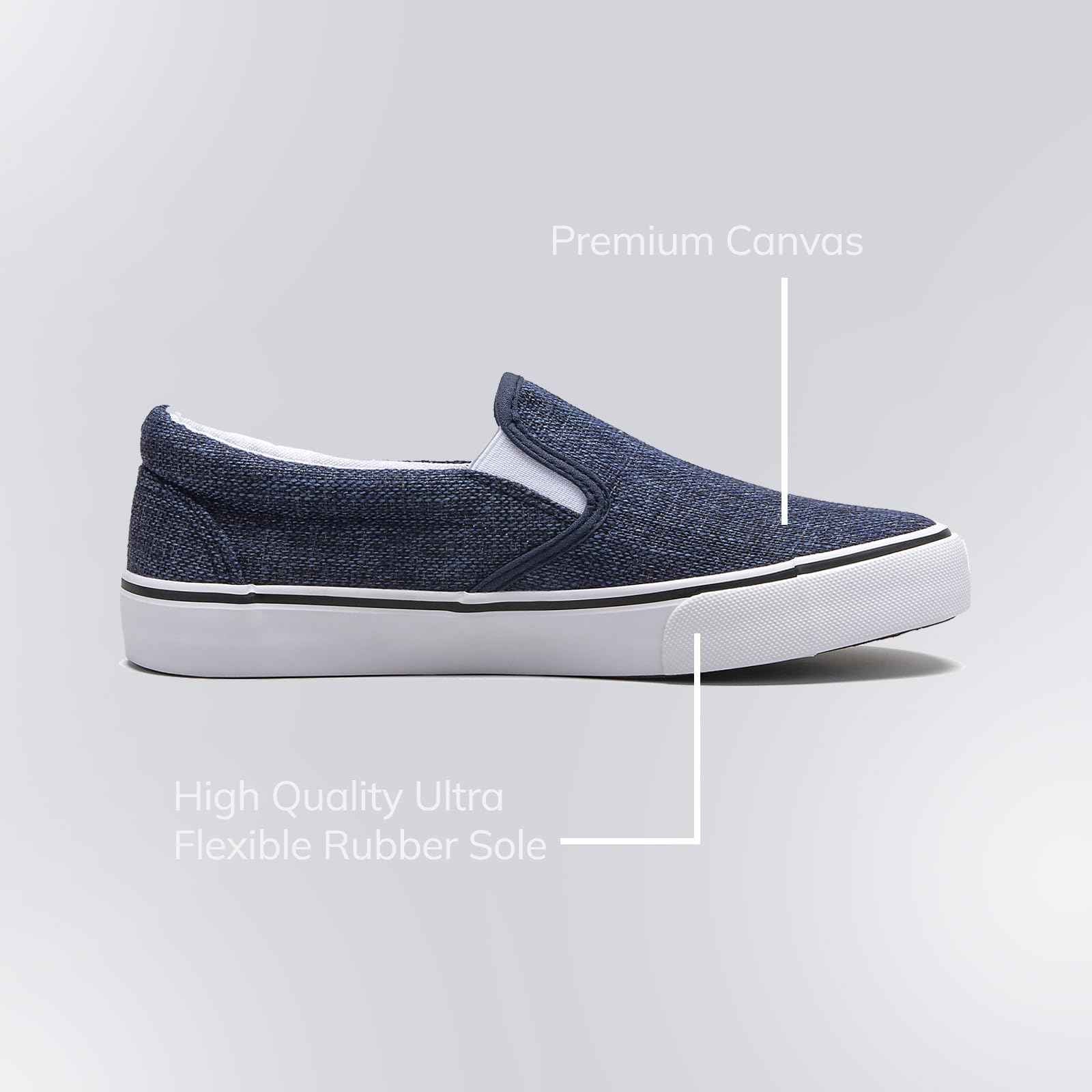 Low-Top Slip Ons Women's Fashion Sneakers Casual Canvas Sneakers for Women Comfortable Flats Breathable Padded Insole Slip on Sneakers Women Low Slip on Shoes (Denim, Numeric_8)