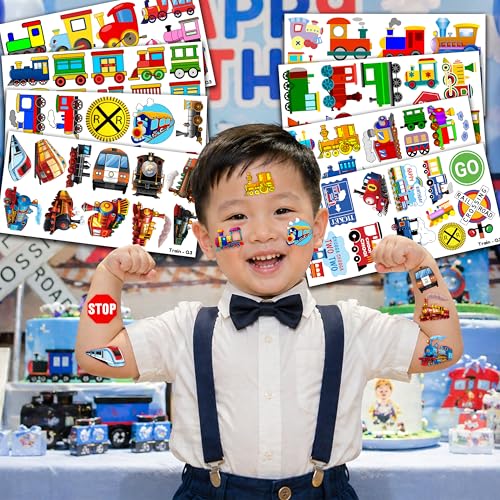 Train Temporary Tattoos for Kids - 96 PCS, 8 Sheets