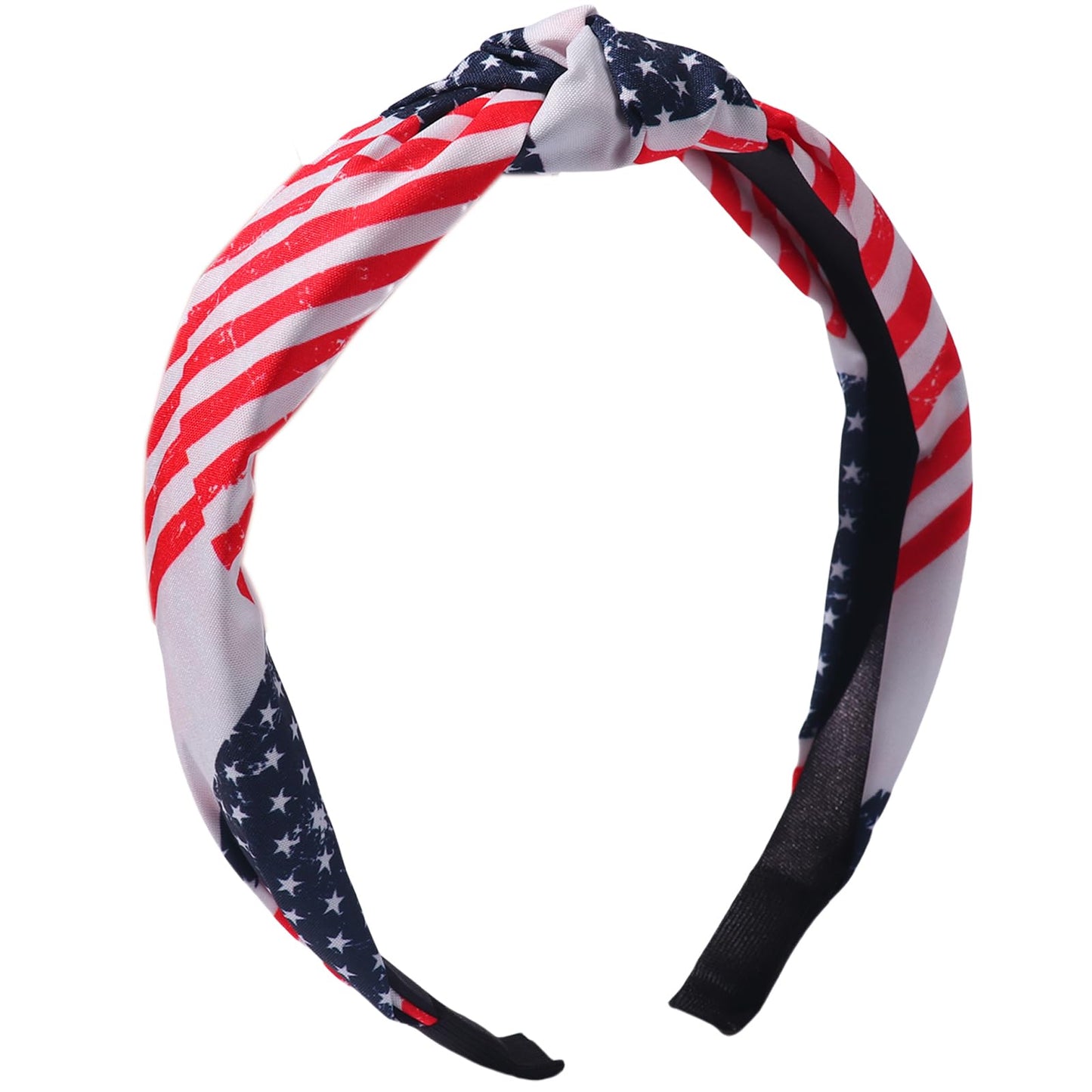 HIFANMM 4th of July Headband Independence Day Hair Accessories for Women Girls USA Flag Stripe Hair Decoration Non Slip Wide Knotted Hair Band Patriotic Parade Makeup Decor Supplies 1 Pcs