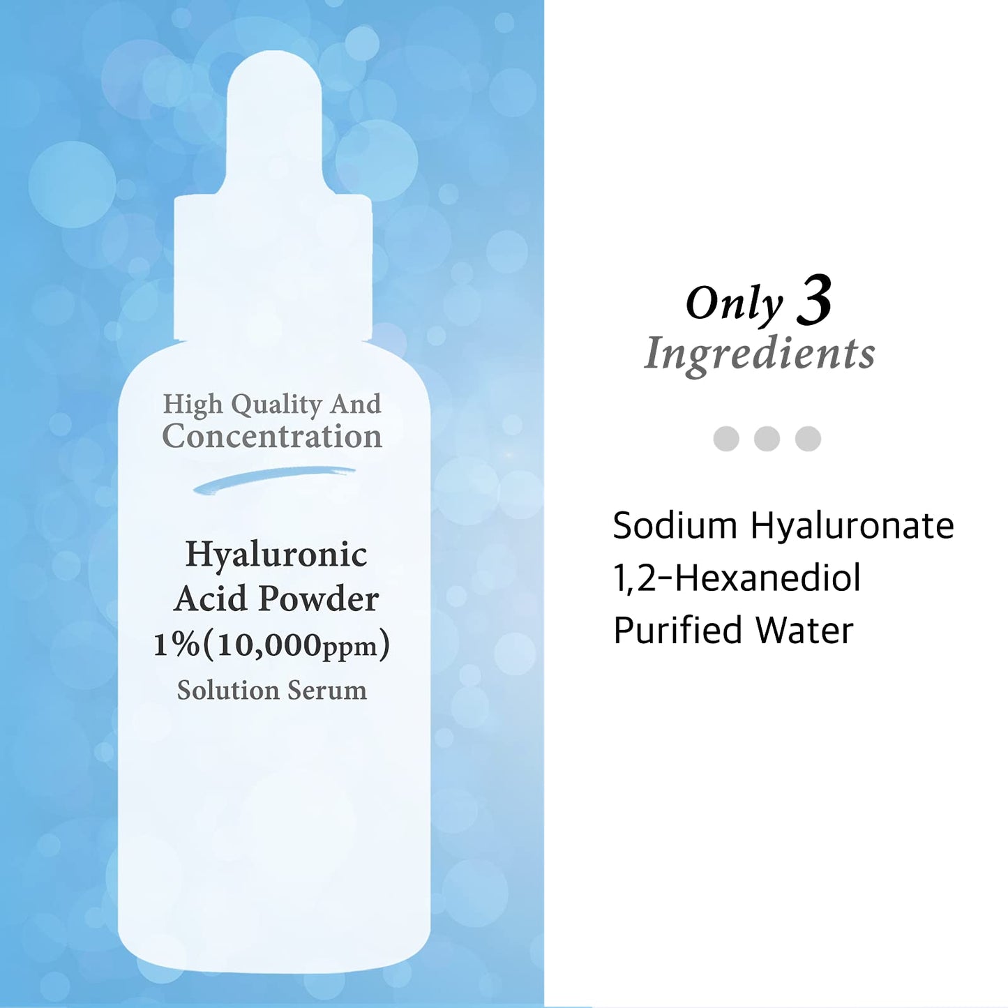 Pure Hyaluronic Acid 1% Powder Serum for Face 10,000ppm - Fine Line + Intense Hydration + facial moisturizer + Visibly Plumped Skin 2 Fl Oz