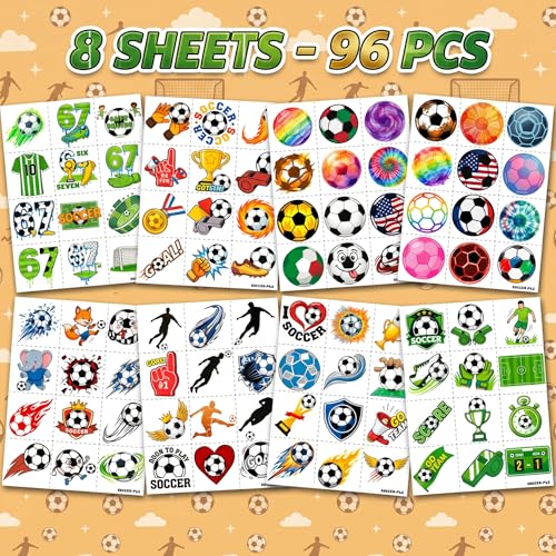 Soccer Temporary Tattoos for Kids - 96 PC Set
