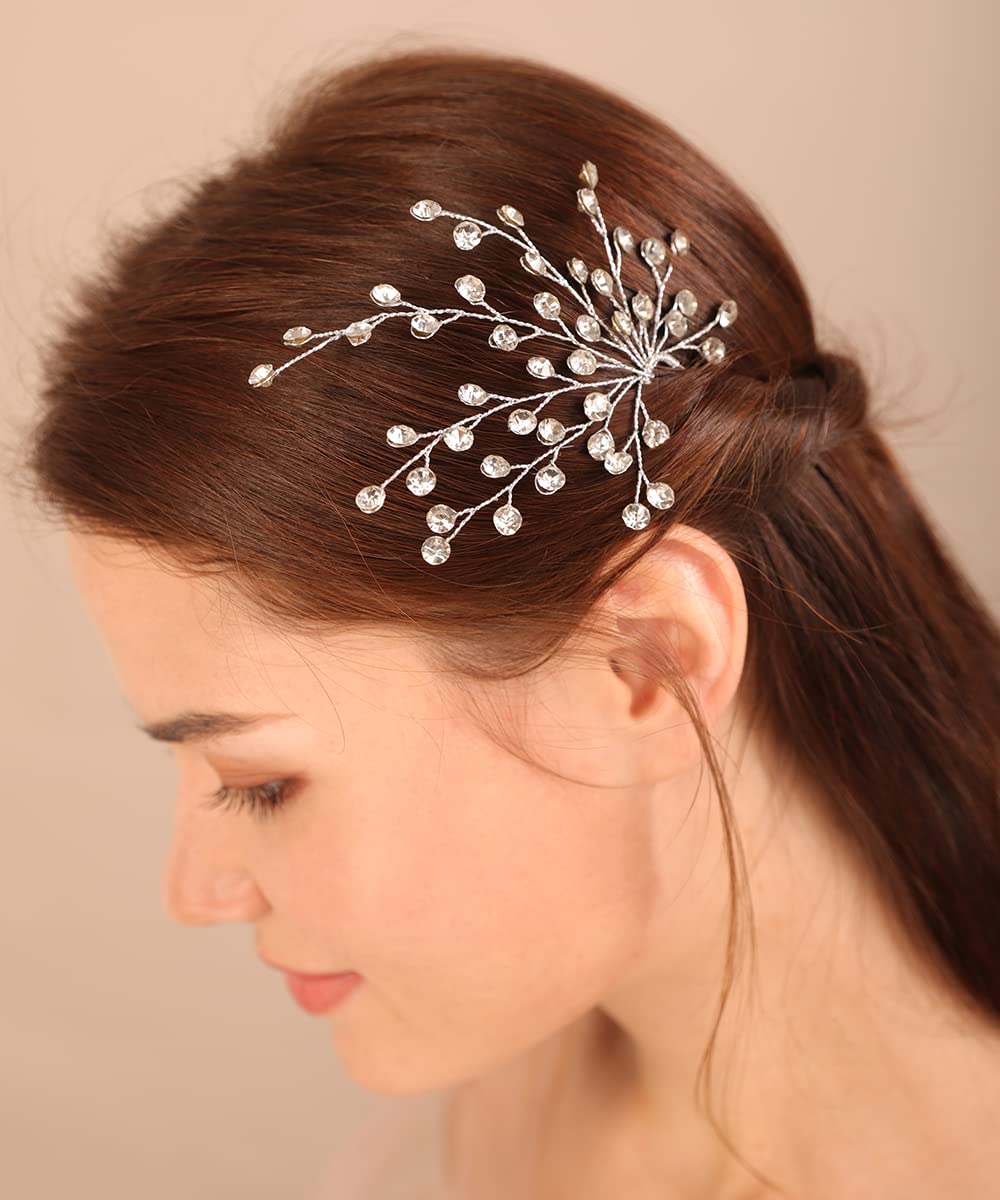 Xerling Full Rhinestones Hair Pin for Girls Bling Silver Crystal Hair Accessory for Brides Wedding Simple Hair Piece for Women (Silver)