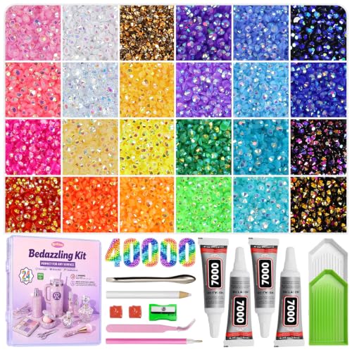 Redtwo 40000 Rhinestones 3mm Flatback Kit with Glue & Tools