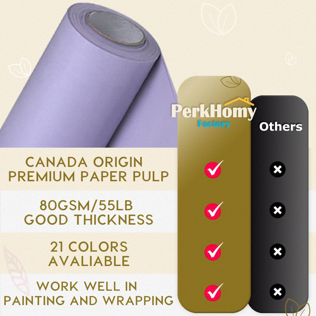 PerkHomy Light Purple Kraft Paper Roll 17.5" x 960" (80') for Gift Wrapping Bouquet Flower Kids Art Painting Craft Writing Packaging Shipping 80GSM 55LB (Light Purple, 17.5" x 80')