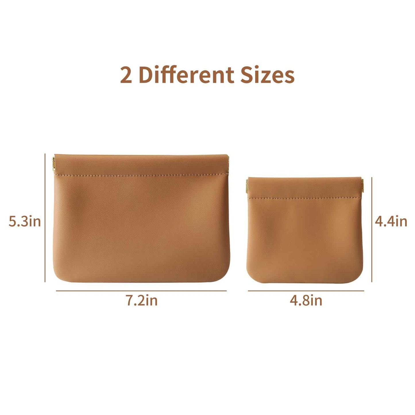 MEIBOOCH 2 Pack Small Makeup Bag for Women, New Organosilicon Super Fiber Leather Mini Cosmetic Bag for Travel, Coin Purse Organizer Storage Pouch (Brown)