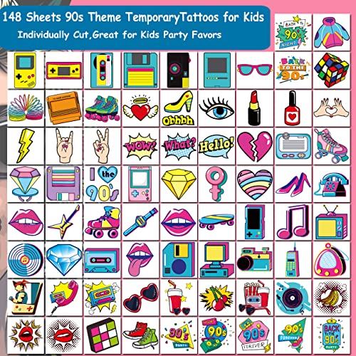 CHARLENT 148 Pcs 90s Temporary Tattoos for Kids