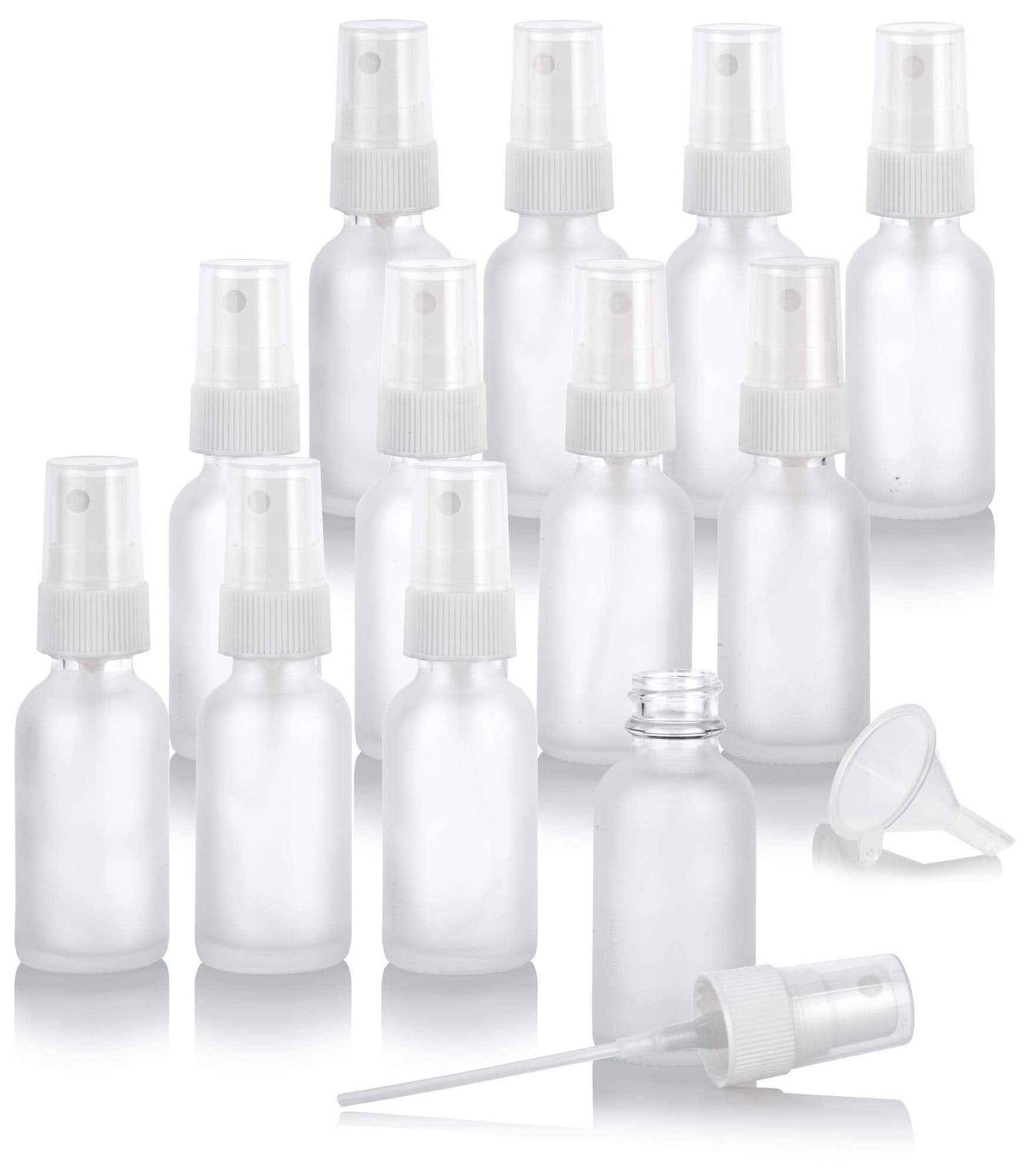 JUVITUS 2 oz Frosted Clear Glass Boston Round Bottle with White Fine Mist Spray (12 Pack)