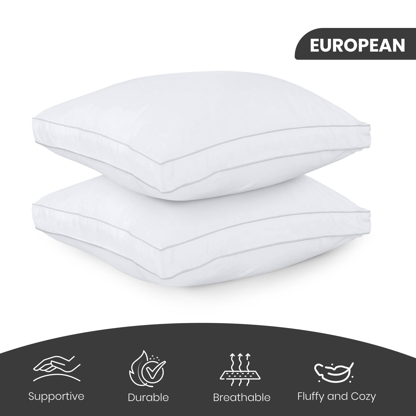 Utopia Bedding Bed Pillows for Sleeping European Size (White), Set of 2, Cooling Hotel Quality, Gusseted Pillow for Back, Stomach or Side Sleepers