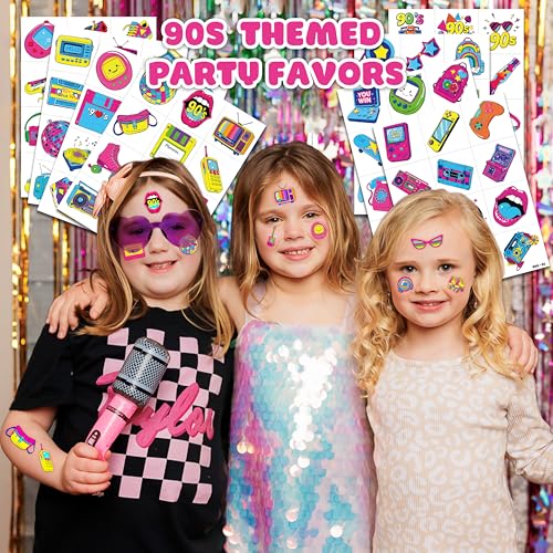 96 PCS Retro 80s & 90s Temporary Tattoos - Kids Party Favors