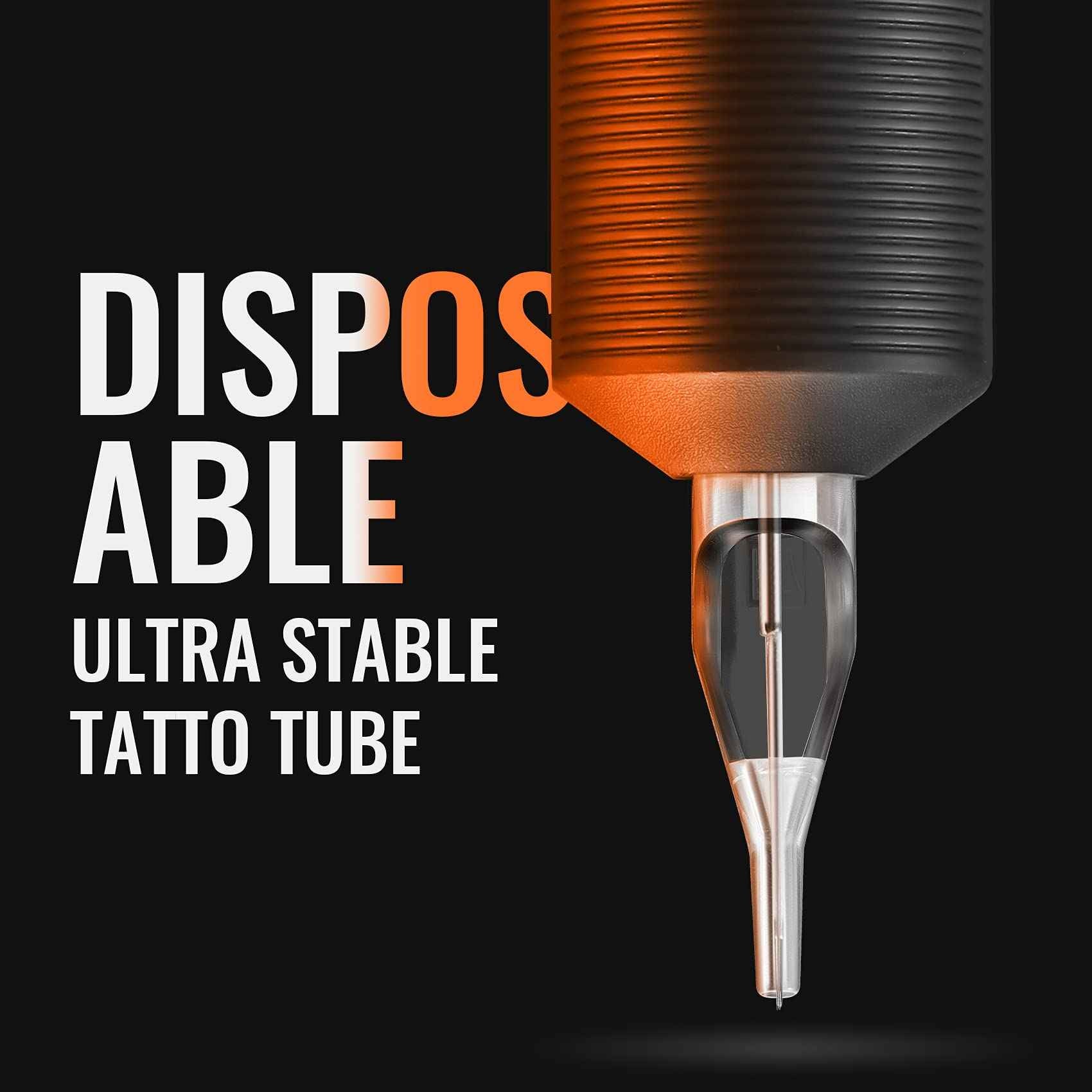 Keilend 5RT Clear Tube Grips 25PCS, 1 Inch Disposable Tube Grip with Black Silicone Grips and Clear Long Tips, 5 Round Tubes for 3RL 4RL 5RL 3RS 4RS 5RS