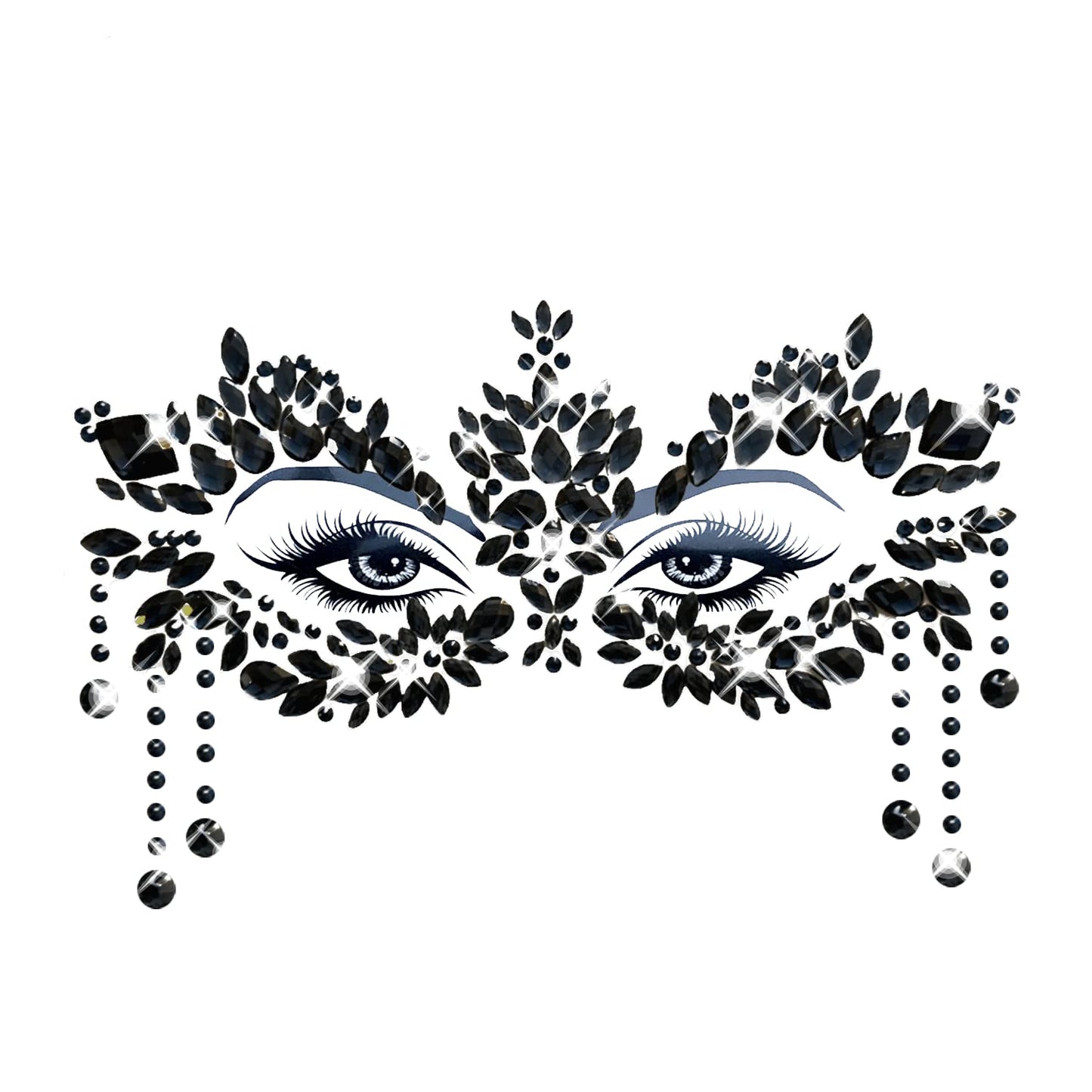 Neva Nude Prima Donna Black Masquerade Jewel Face Crystal Sticker - Face Gems for Carnivals, Halloween, Festivals, Raves, & Parties | Medical Grade Adhesive, Waterproof, & Sweatproof | Made in USA