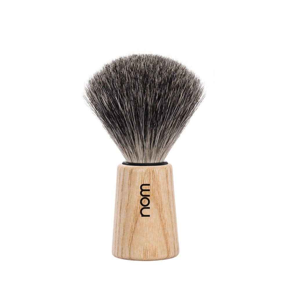 NOM Theo Shaving Brush | Pure Badger Shave Brush for Shaving soaps and creams | Exfoliating Shaving Brush| Pure Ash handle