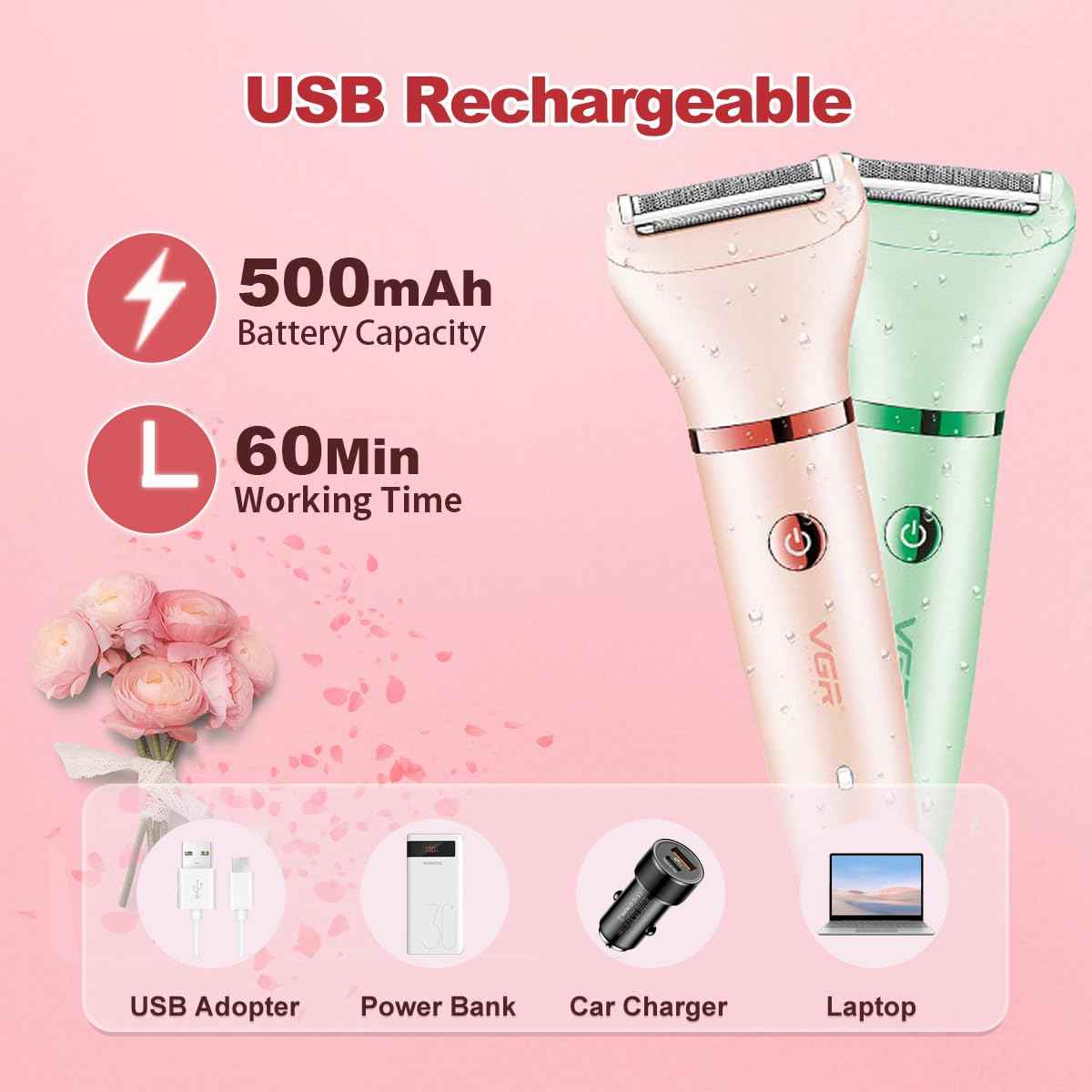 Electric Razor for Women,3 in 1 Shaver Hair Remover for Women Face,Wet & Dry Painless Shaver Bikini Trimmer for Face,Legs and Underarm (Pink)
