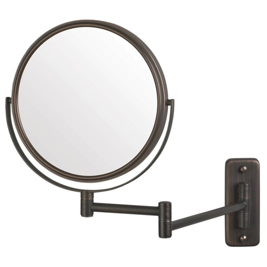 JERDON Two-Sided Wall-Mounted Makeup Mirror - Makeup Mirror with 5X Magnification & Wall-Mount Arm - 8-Inch Diameter Mirror with Bronze Finish Wall Mount - Model JP7506BZ