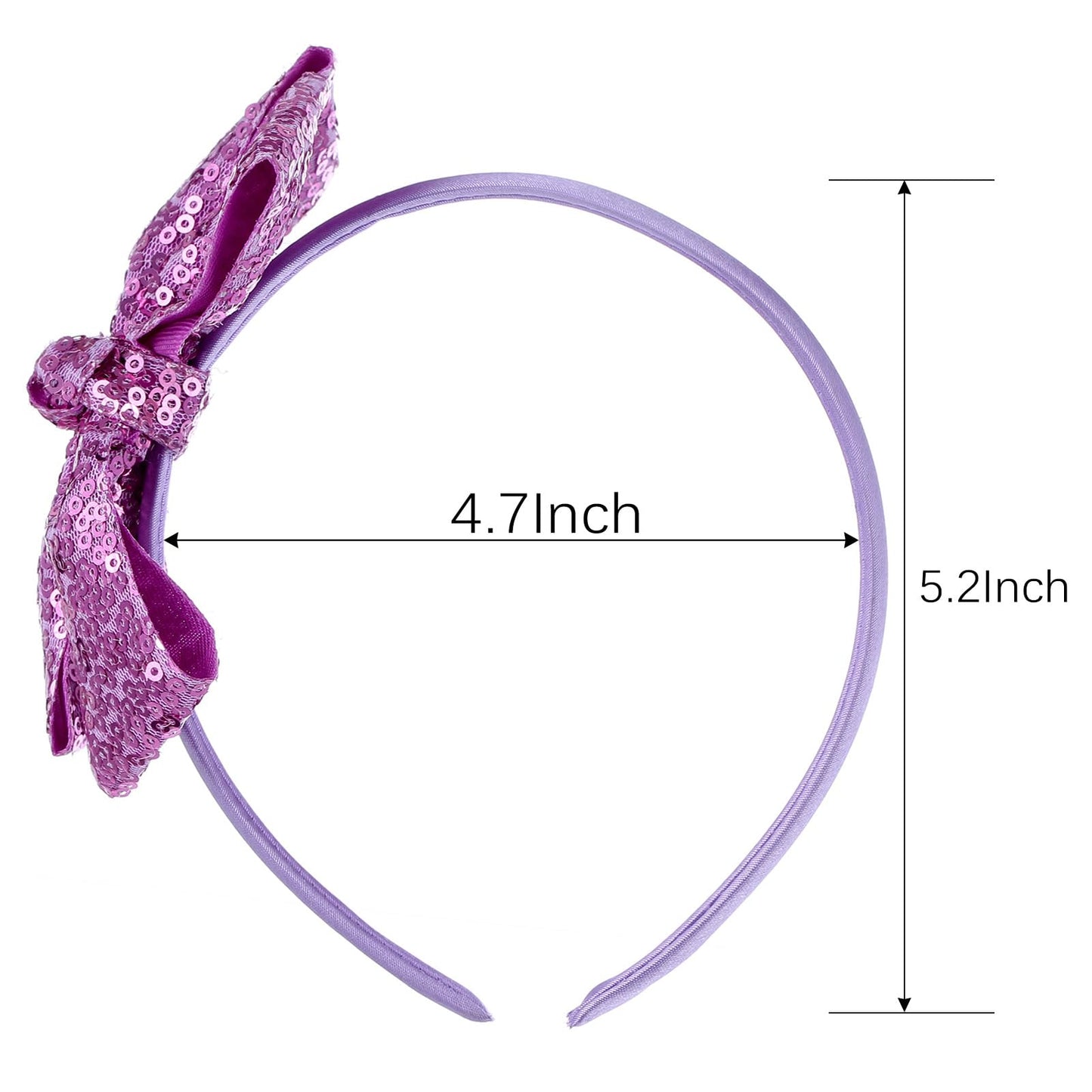 Kiszu Sparkly Sequin Hair Bow Headband for Girls, Kids, and Toddlers - Fashion Cute Boutique Style Hair Accessory - 3 Piece (Blue,Light Purple,Hot Pink)