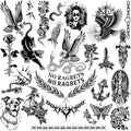 Black Temporary Tattoo Stickers - 12 Sheets Traditional American Tattoos