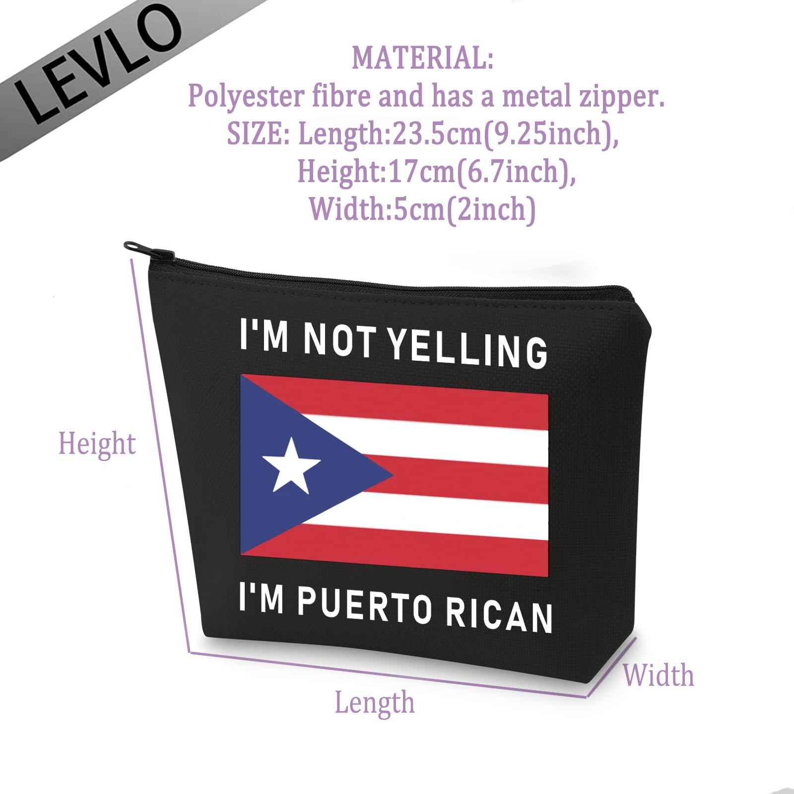 LEVLO Funny Puerto Rico Cosmetic Bags Souvenirs I'm Not Yelling I'm Puerto Rican Makeup Bags Puerto Rican Root Flag Travel Gifts (Puerto Rican+black)