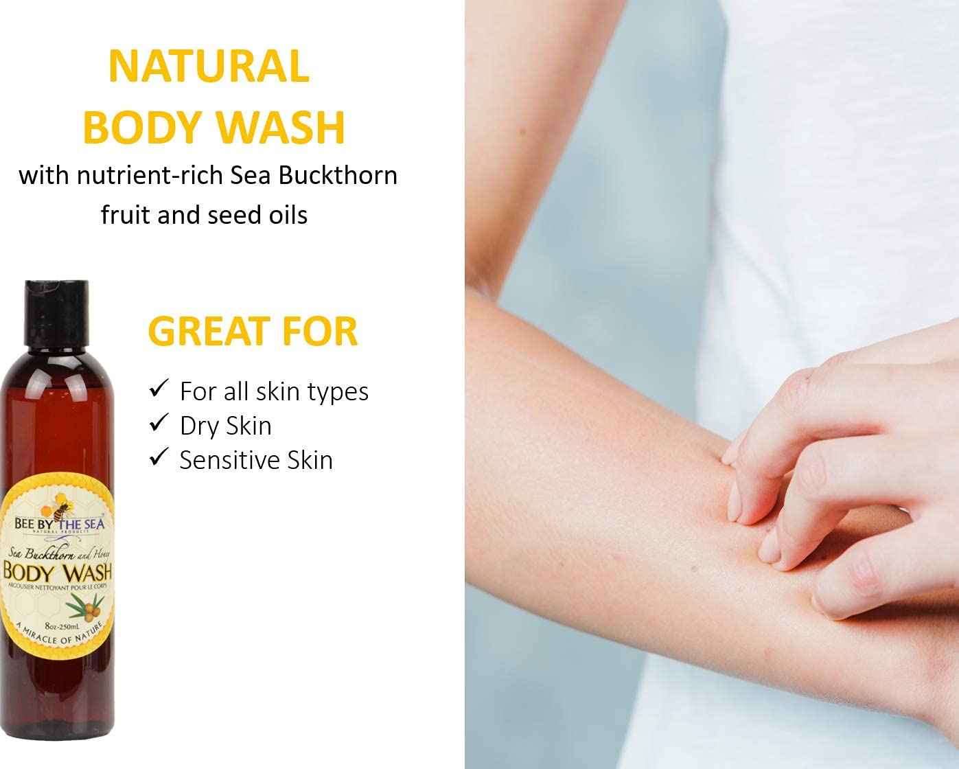 Bee By The Sea Body Wash and Body Butter Skin Care Bundle Set Naturally Enriched with Sea Buckthorn and Honey for All Skin Types