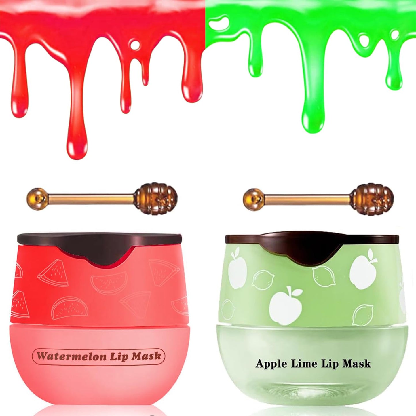 2 PCS Bee Lip Balm Honey Pot, Watermelon & Apple Lime Sleeping Lip Mask Overnight, Hydrating Prevention Dry and Cracked Lip Scrub, Reduces Lip Lines, Brightening Lip Color