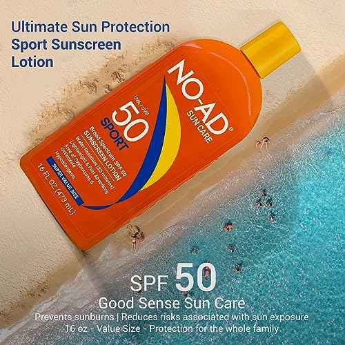 NO-AD SPF 50 SPORT Sunscreen Lotion | Hypoallergenic | Broad Spectrum UVA/UVB Protection | Water Resistant | Octinoxate & Oxybenzone Free with moisturizing Vitamin E and Aloe 16oz | Pack of 2