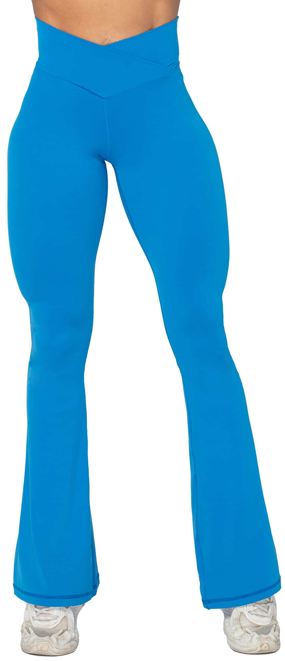 Sunzel Flare Leggings, Crossover Yoga Pants for Women with Tummy Control, High-Waisted and Wide Leg French Blue