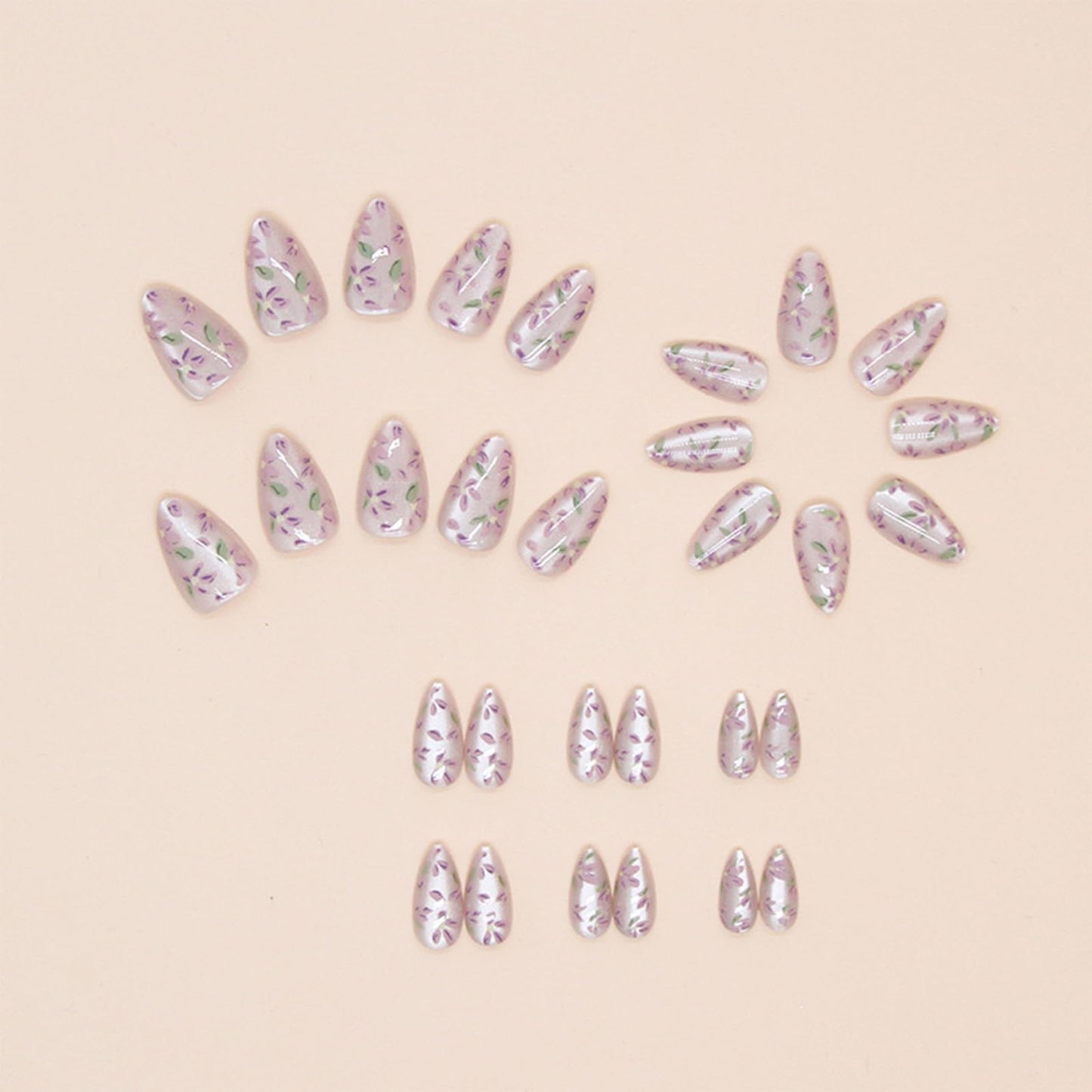 30Pcs Glitter Press on Nails Almond Press on Nails Short Fake Nails Glossy Reusable False Nails with Countryside Flower Design Acrylic Nails Full Cover Stick on Nails for Women Girls