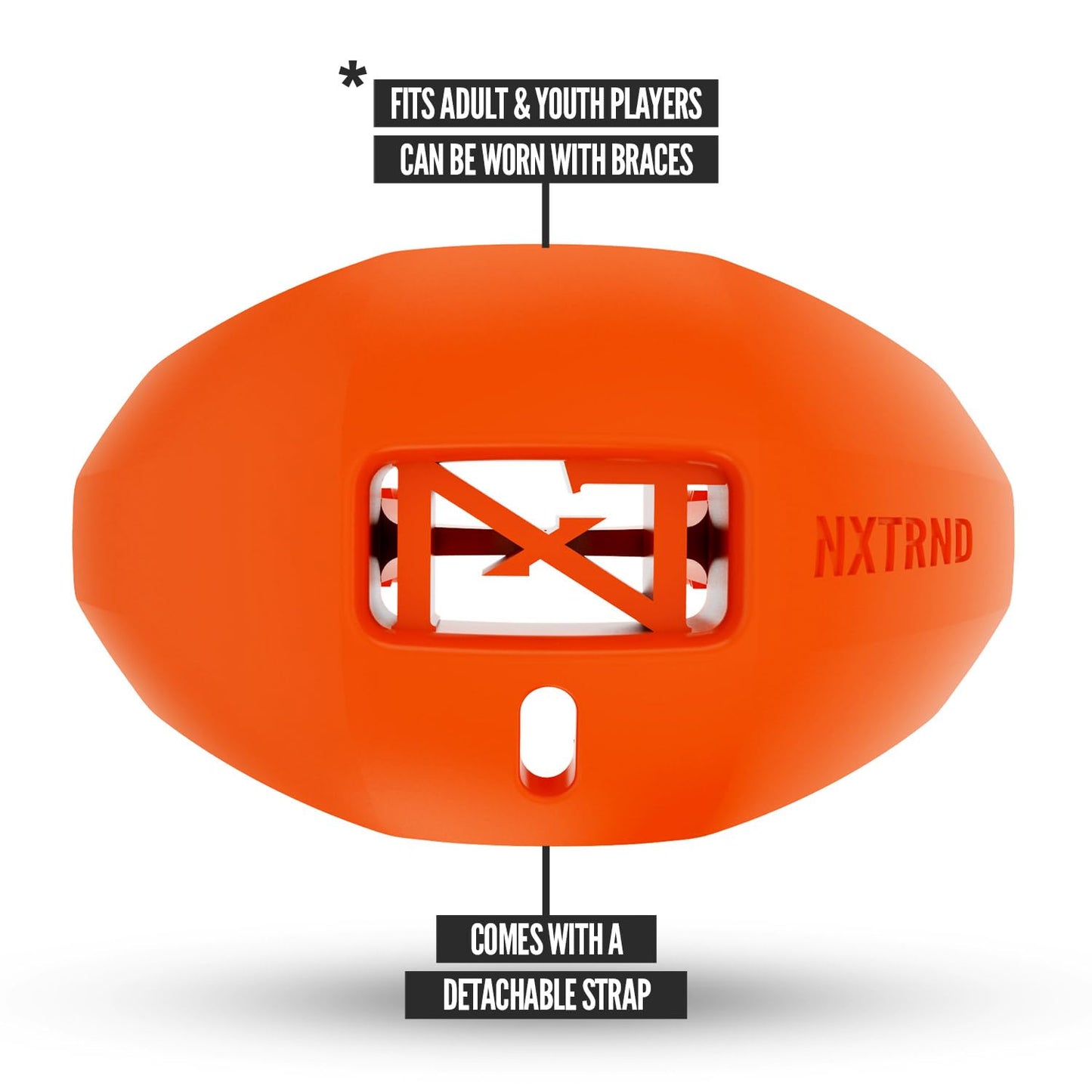 Nxtrnd One Football Mouth Guard, Strap Included, Fits Adult & Youth (Orange)