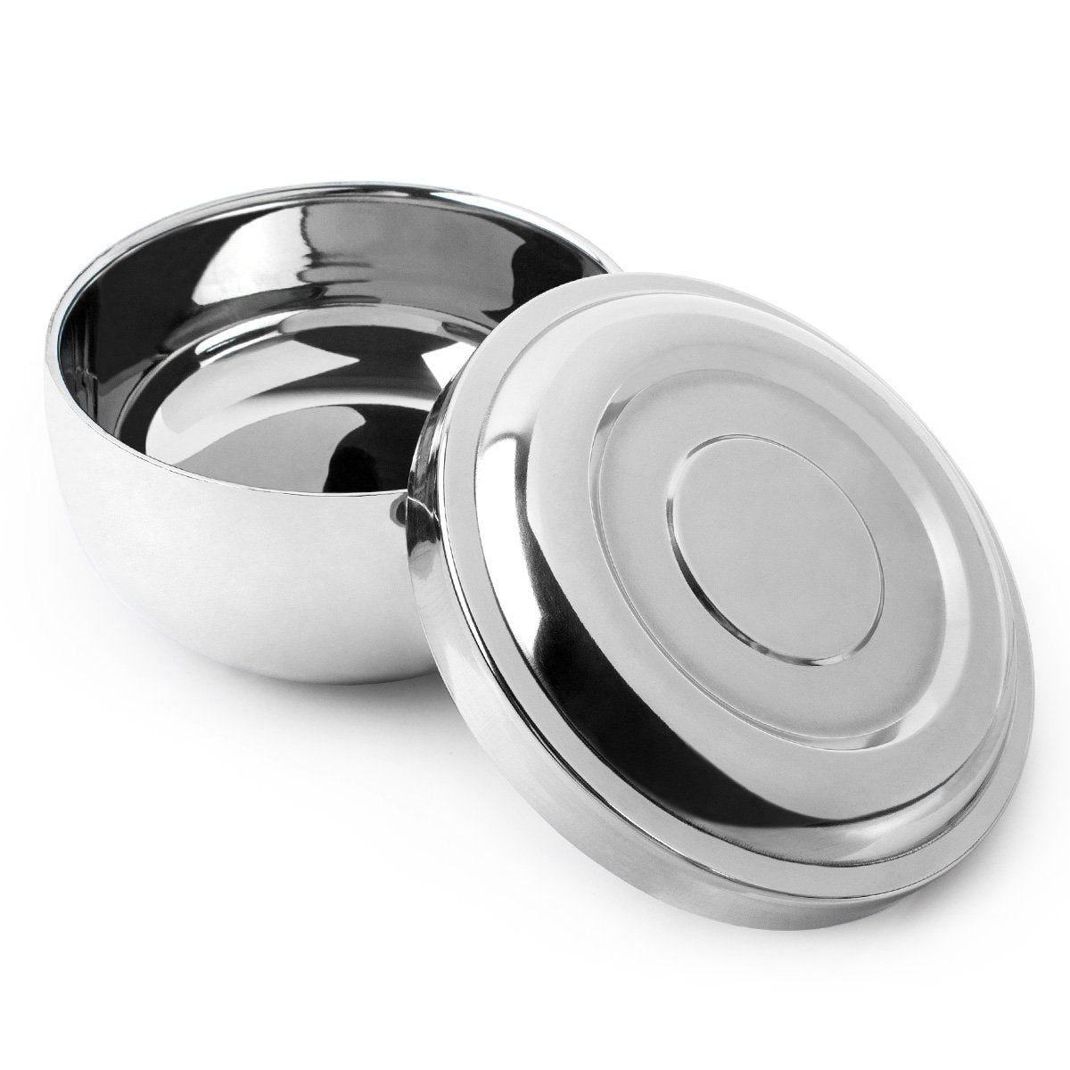 QSHAVE Stainless Steel Shaving Bowl with Lid 4 Inch Diameter Large Deep Size Chrome Plated Shinning Finish