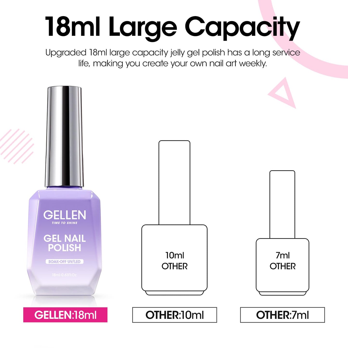 Gellen Gel Nail Polish 18ml Hot Pink Gel Polish Bright Pink Gel Nail Polish Soak Off UV LED Nail Gel Polish Nail Art Manicure Salon DIY Home Gifts for Women Girls