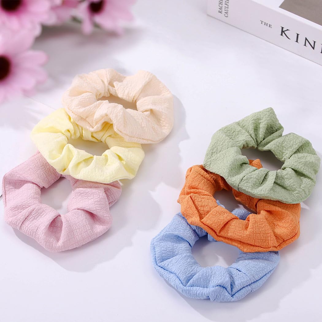 Outyua Hair Scrunchies Solid Scrunchy Hair Ties Elastic Ponytail Fabric Hair Accessories for Women and Girls 6Pcs