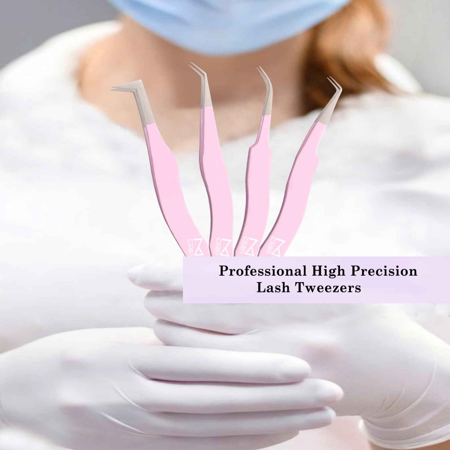 M LASH Eyelash Tweezers for Eyelash Extensions (Set of 4) - Professional Lash Extension Tweezers - Fiber Tip Lash Tweezers, Japanese Steel, Diamond Grip For Flawless Application (Black)